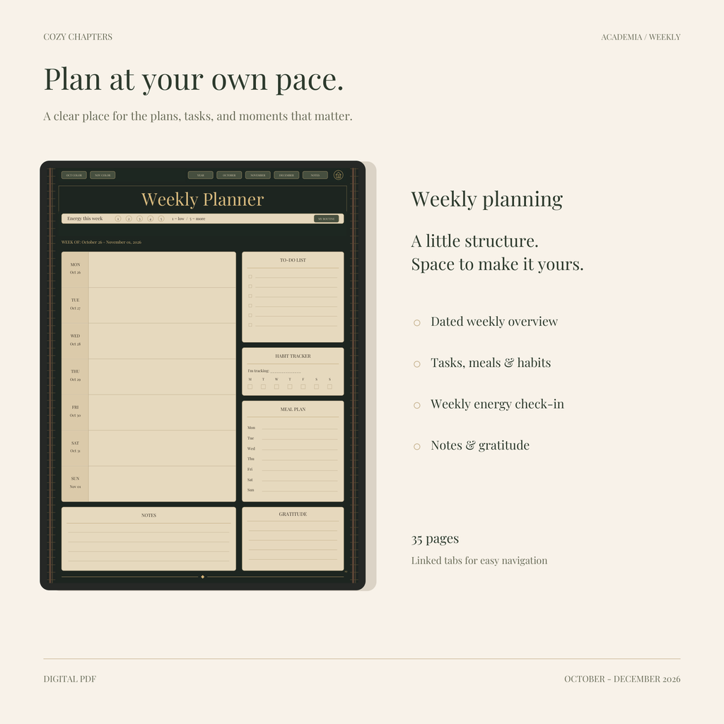 Fall Weekly Planner — Academia